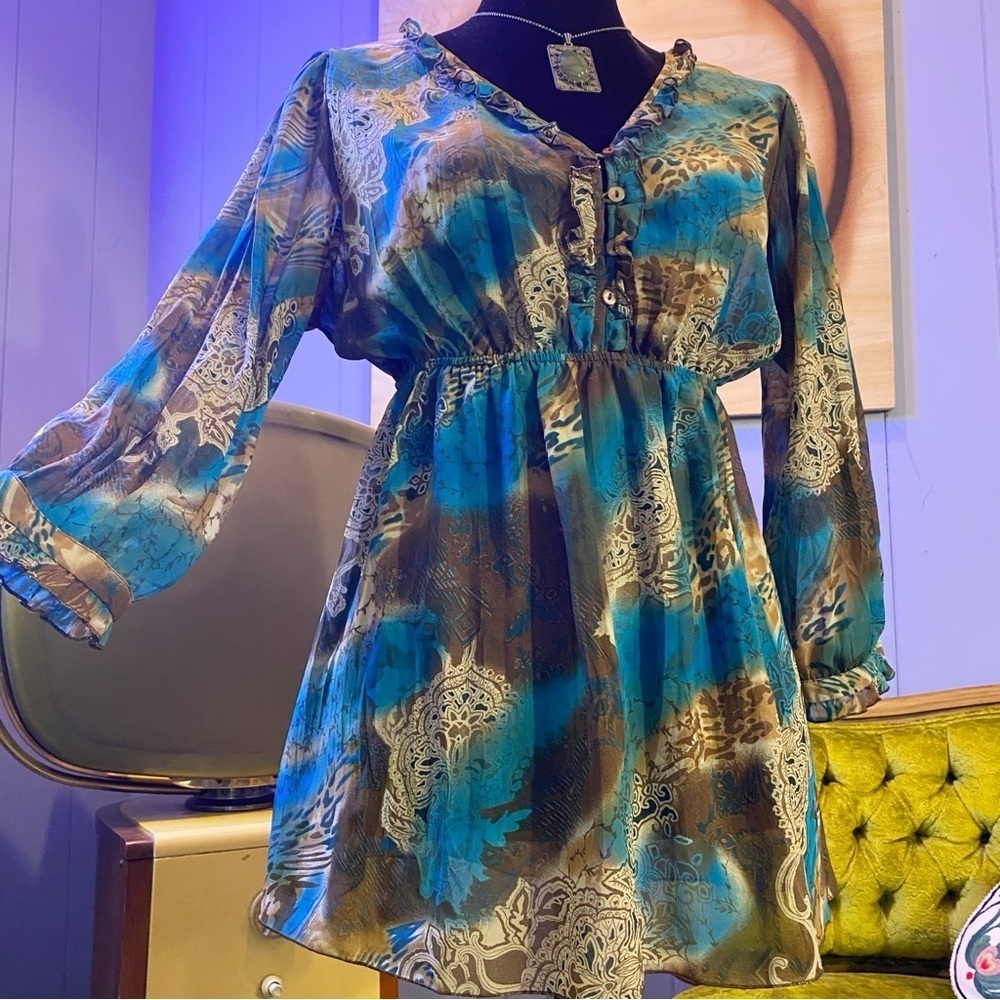 Vintage Y2K Notations Animal Print And Paisley Semi Sheer Boho Fairycore Top